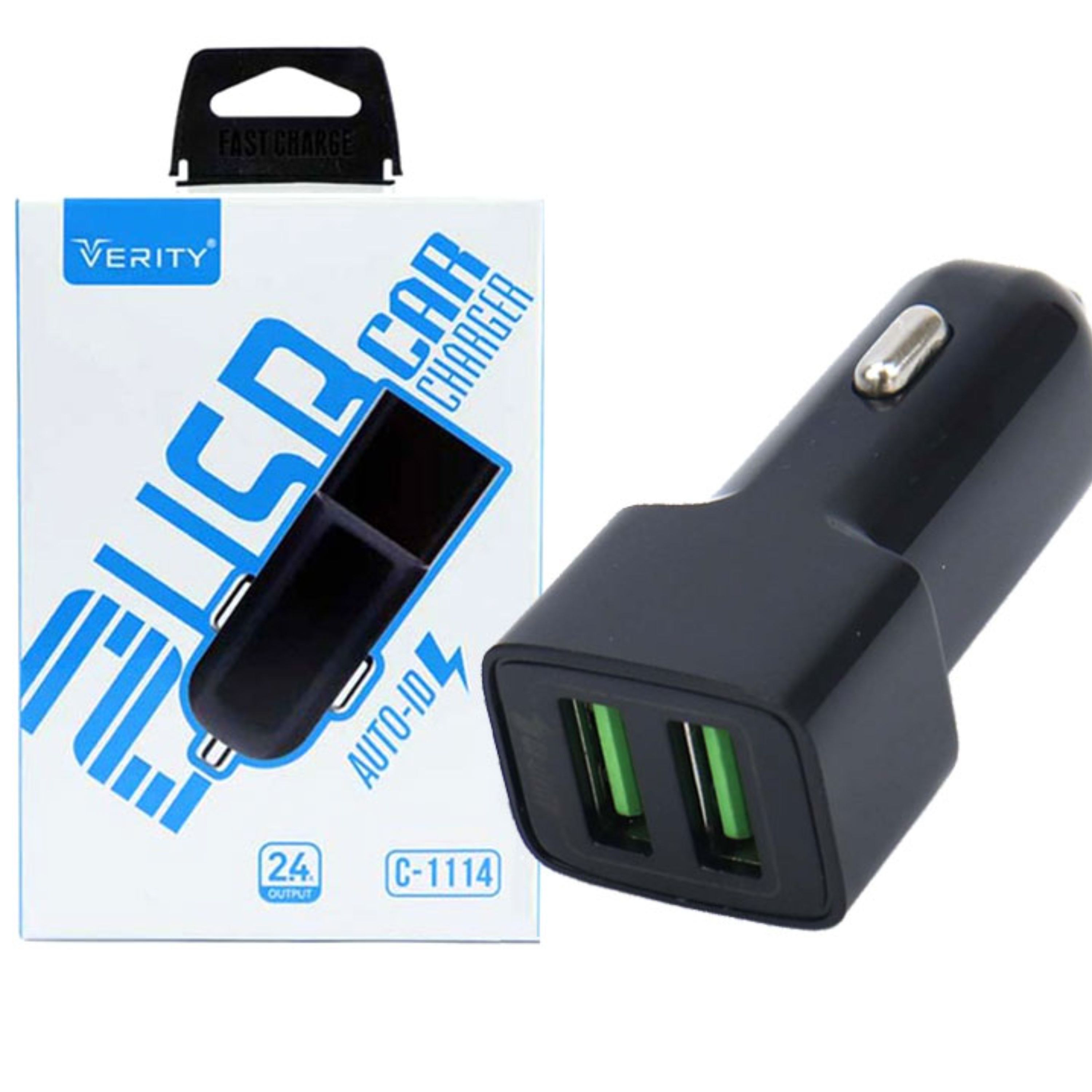 شارژر فندکی 2 پورت به همراه کابل MicroUSB وریتی C-1114